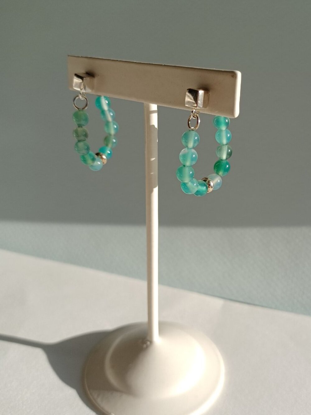 New light spruce blue agate with solid 925 Sterling silver earring